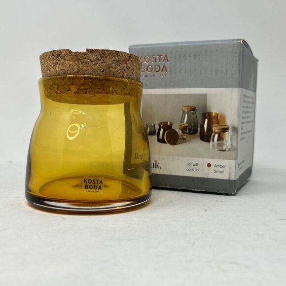 Kosta Boda BRUK by Anna Ehner [Small | Amber] Storage Jar with Cork Lid - Picture 1 of 5